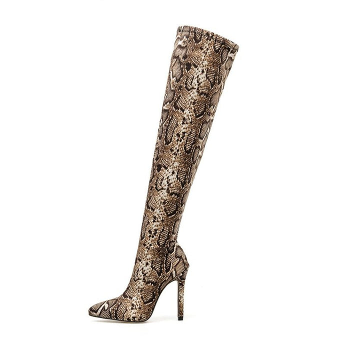 snakeskin snake print boots thigh high sexy shoes
