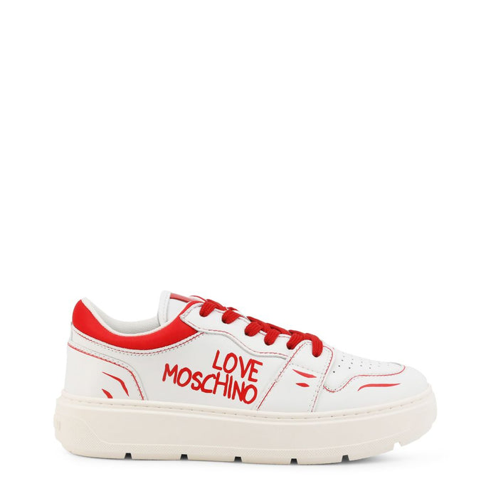 red white love moschino leather sneakers tennis shoes