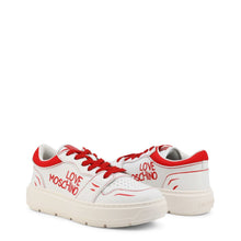 Load image into Gallery viewer, red white love moschino leather sneakers tennis shoes