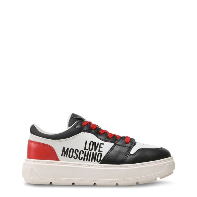 love moschino sneakers black red white leather tennis shoes