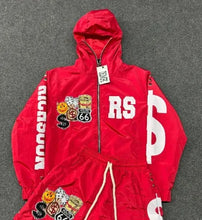 Load image into Gallery viewer, men's streetwear hoodie windbreaker shorts set red