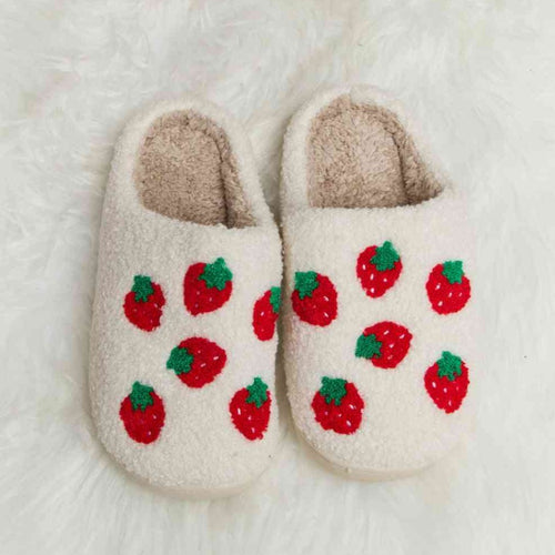 strawberry print plush slippers cozy warm