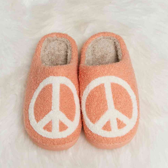 peace sign print plush slippers cozy warm