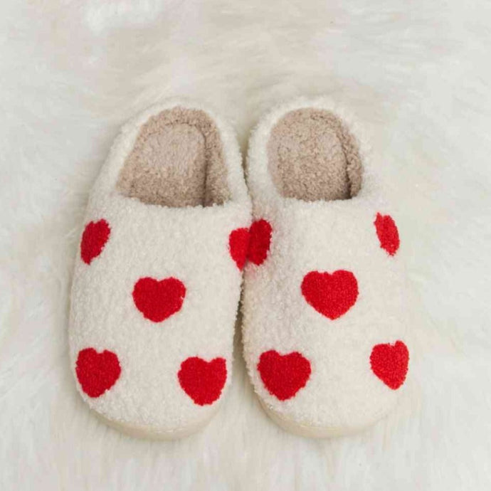 heart print plush slippers cozy warm