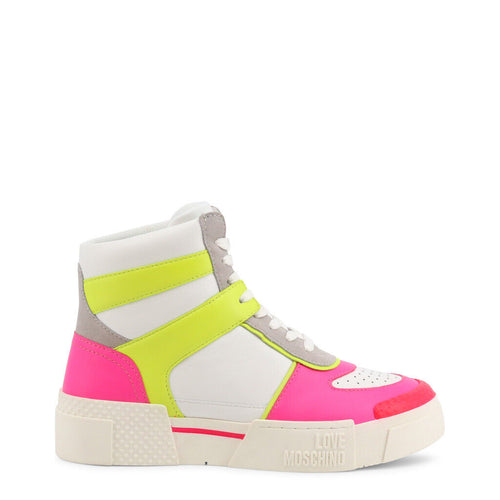 love moschino high top sneakers pink yellow white gray