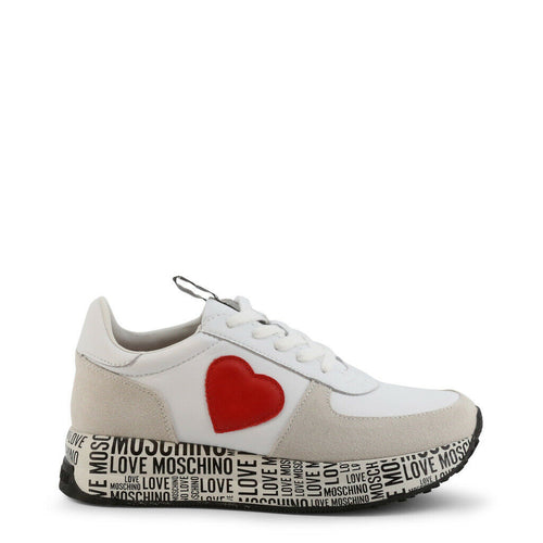 Love Moschino White Heart Suede Sneakers Shoes