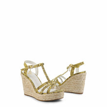 Load image into Gallery viewer, laura biagiotti yellow snakeskin wedge heel espadrille